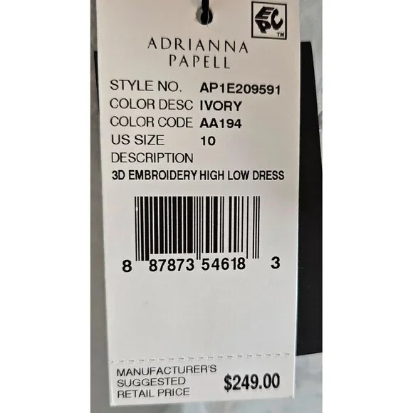 Adrianna Papell Woman SZ 10 NWT  3D Embroidered High Low Dress Ivory Fairy - Picture 6 of 10